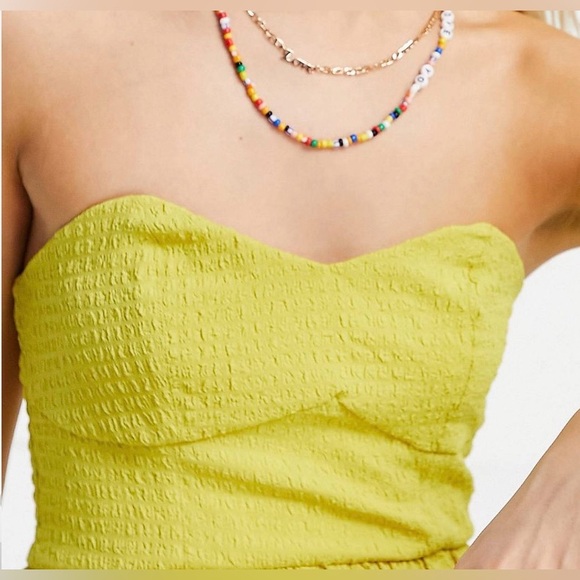 NWOT ASOS Chartreuse Textured Bandeau Jumpsuit - Picture 4 of 8